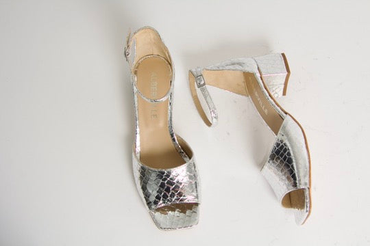 Rosa Silver Snake Heeled Sandals