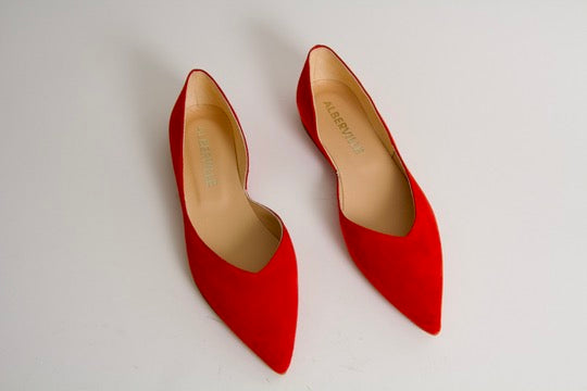 Tabitha Red Suede Ballerina Shoes