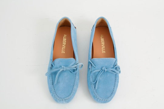 Rosalie Sky Blue Suede Moccasin