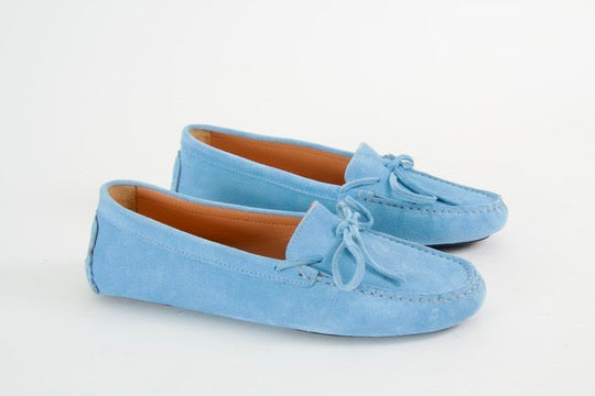 Rosalie Sky Blue Suede Moccasin