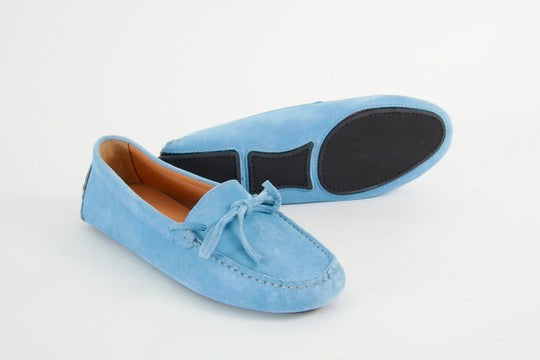 Rosalie Sky Blue Suede Moccasin