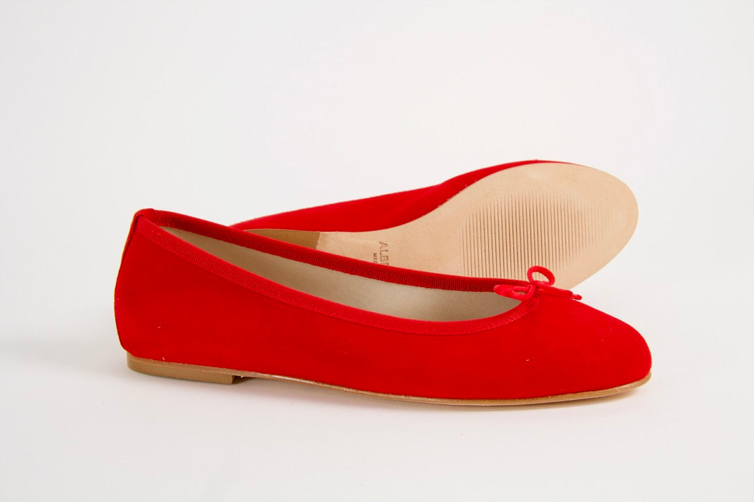 Vanessa Red Suede Ballerina Shoes