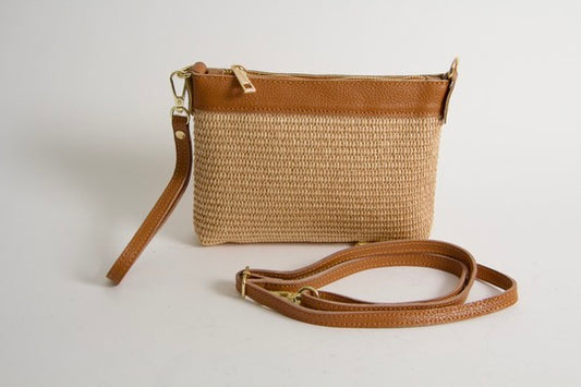 Mini Bag Rafia Natural Cuoio