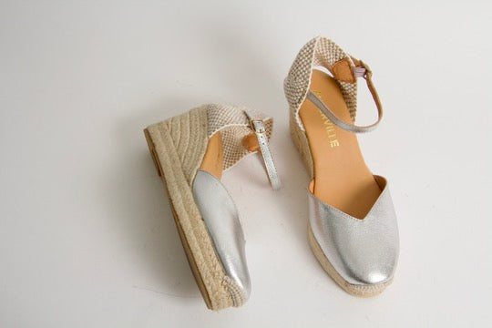 Victoria Silver Espadrillos med Kilklack
