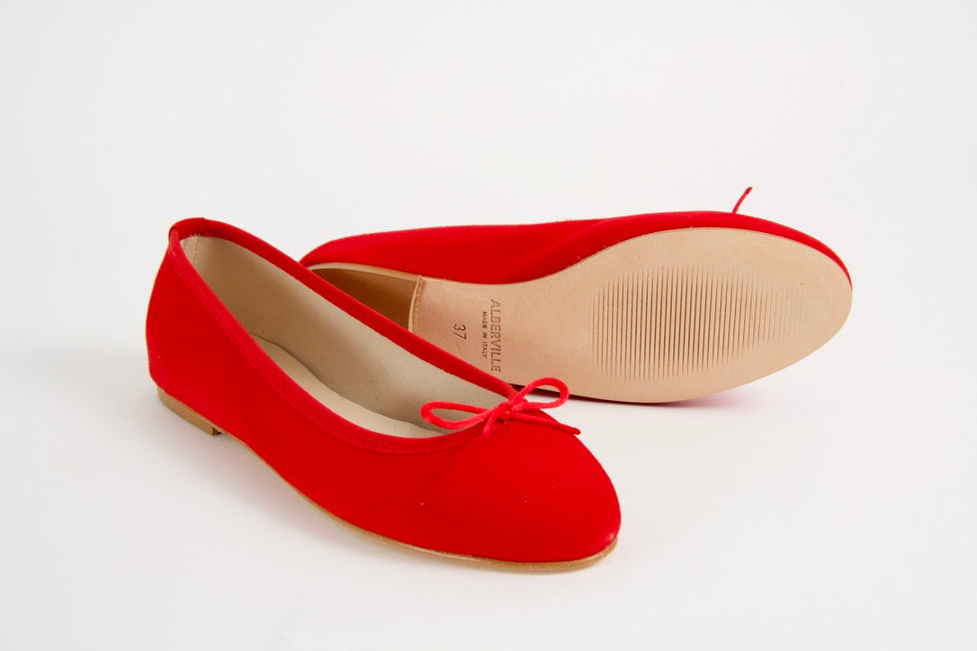 Vanessa Red Suede Ballerina Shoes