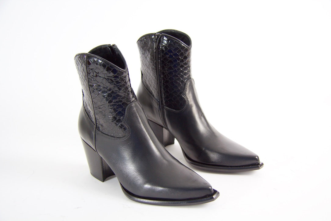 Shannon Black Nappa-Snake Ankle Boots