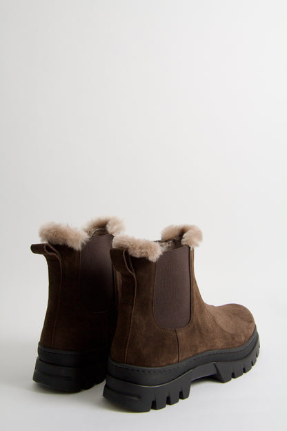 Winter Cheslea Boots i Mörkbrun Mocka