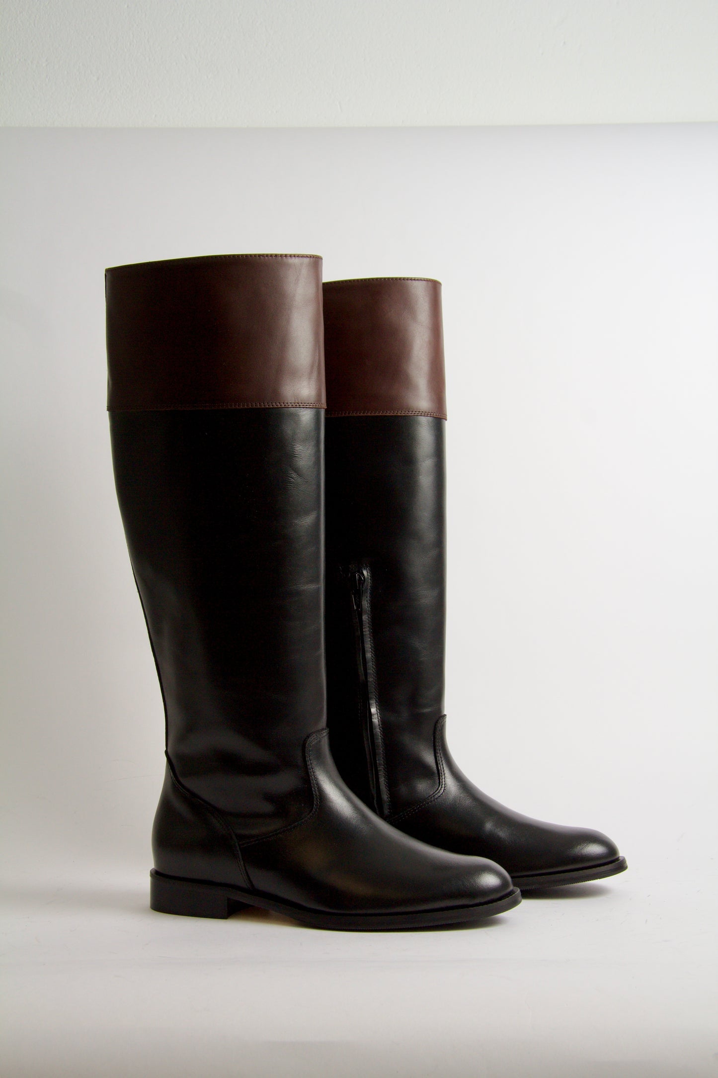 Wolf Black+Brown Leather Knee-High Boots