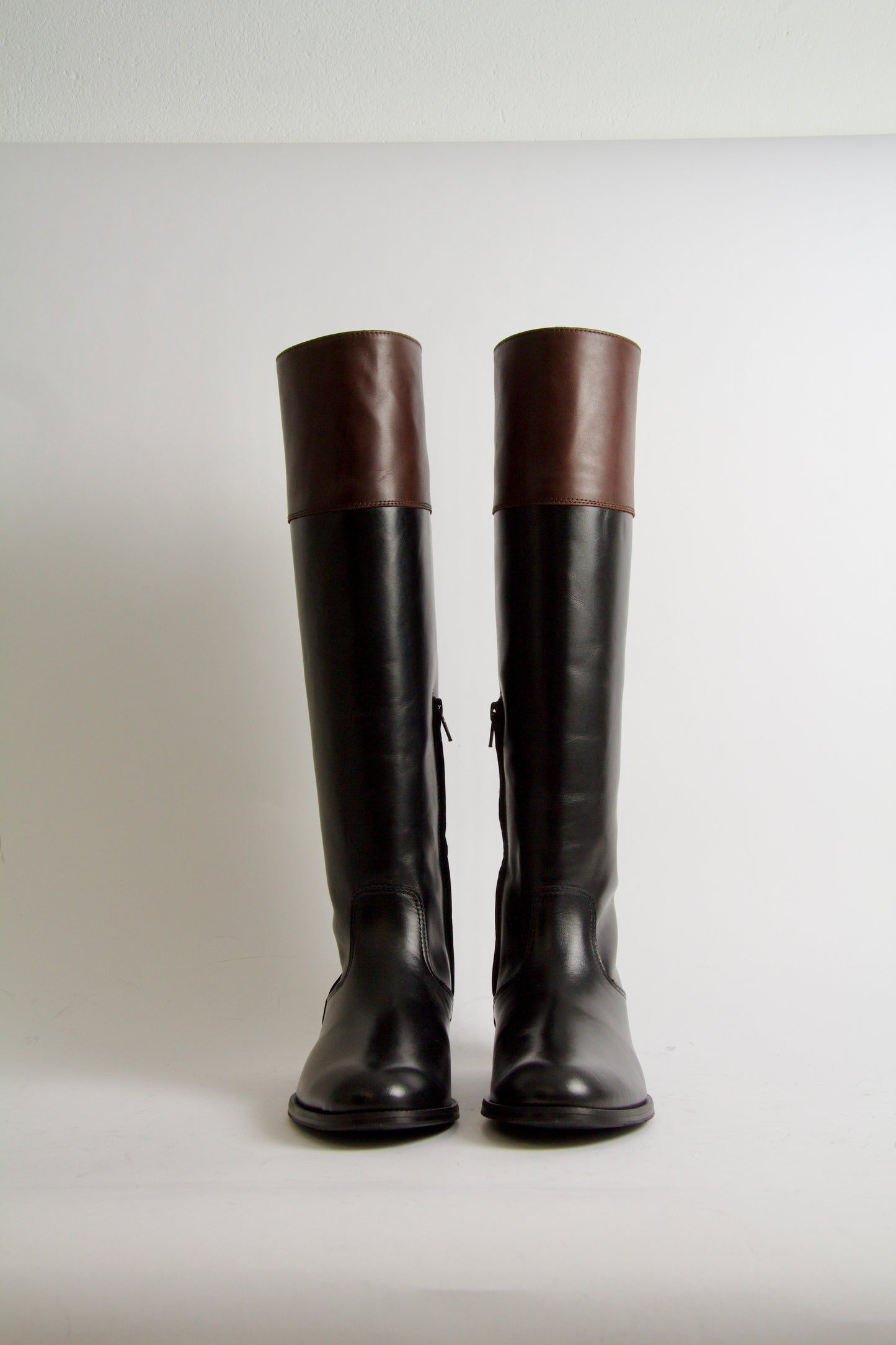 Wolf Black+Brown Leather Knee-High Boots