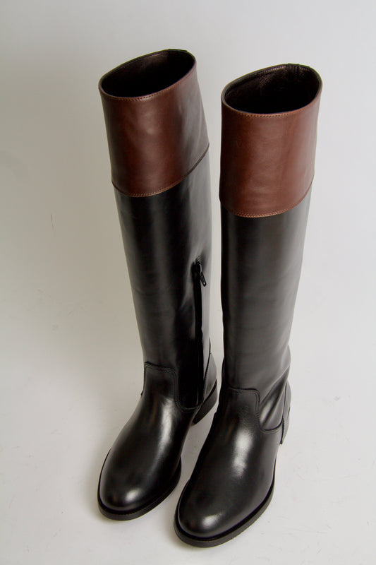 Wolf Black+Brown Leather Knee-High Boots
