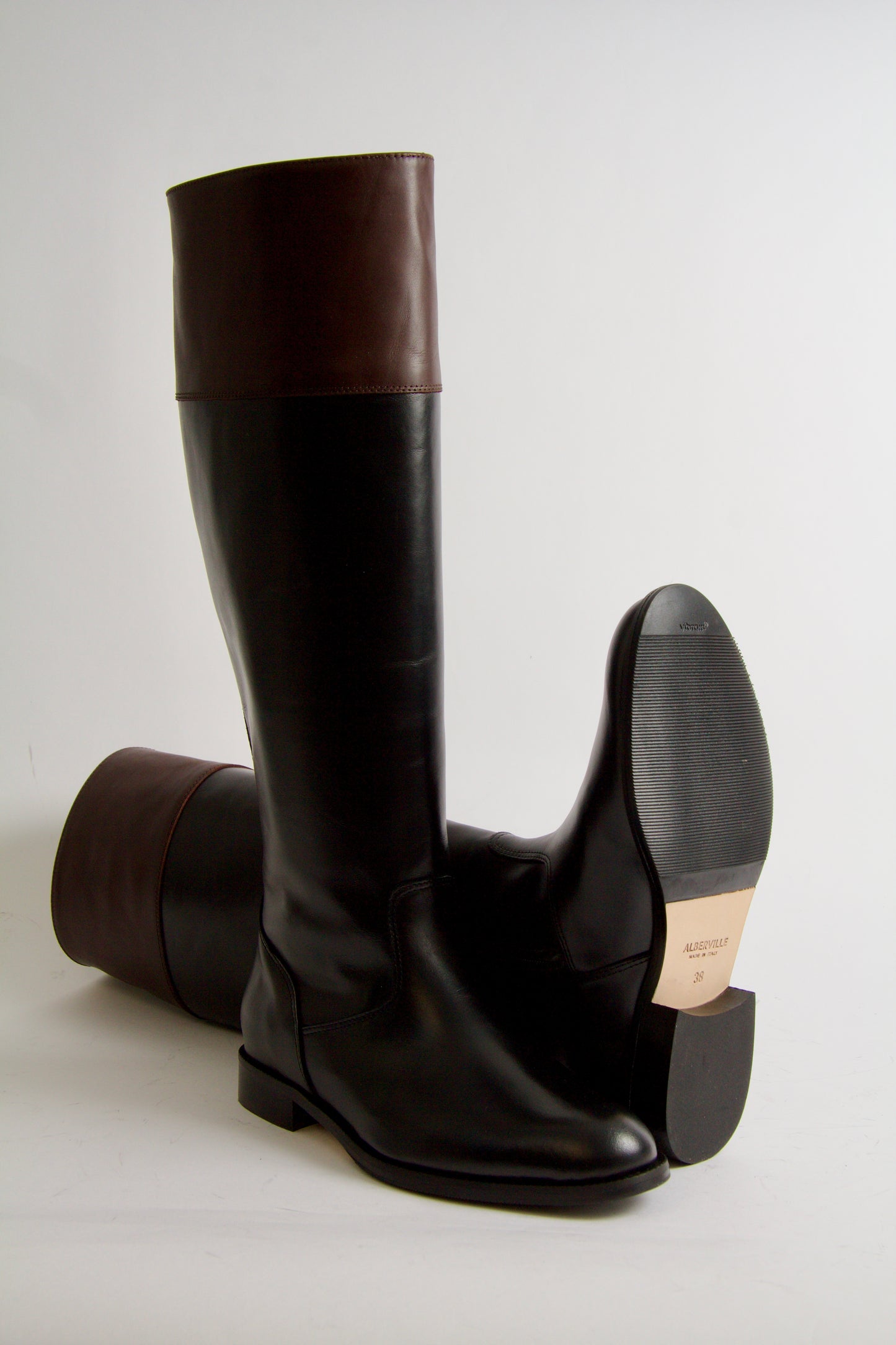 Wolf Black+Brown Leather Knee-High Boots