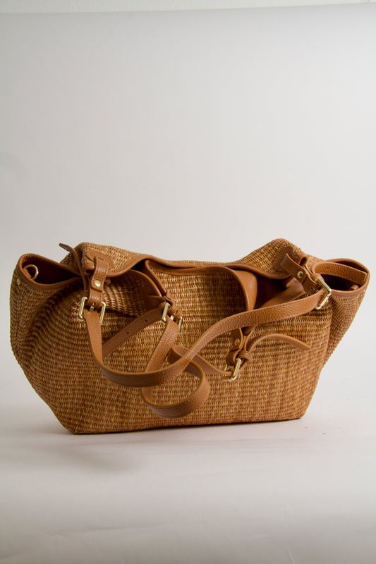 Carlotta Tote Bag Raffia Natural Cuoio