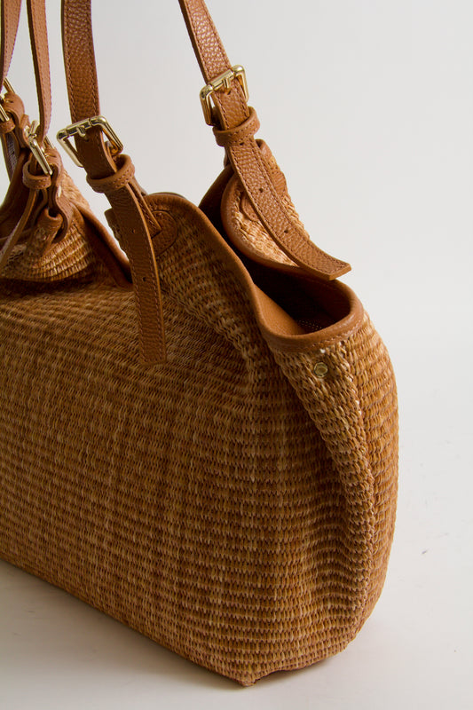 Carlotta Tote Bag Raffia Natural Cuoio