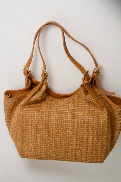 Carlotta Tote Bag Raffia Natural Cuoio