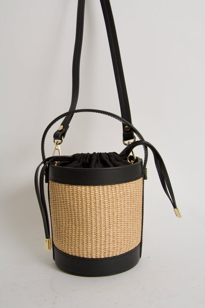 Coco Sac Raffia och Svart Läder