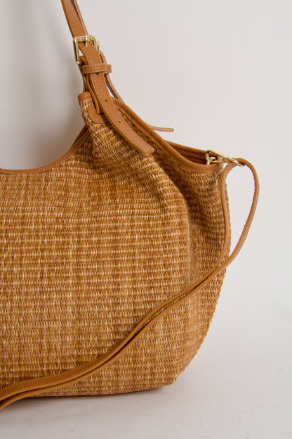 Carlotta Tote Bag Raffia Natural Cuoio