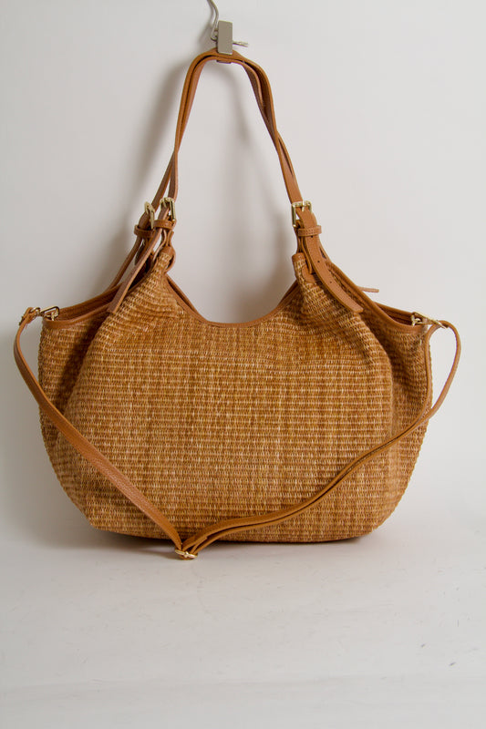 Carlotta Tote Bag Raffia Natural Cuoio