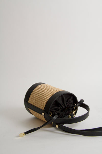 Coco Sac Raffia och Svart Läder
