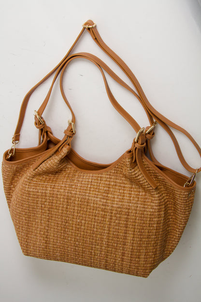 Carlotta Tote Bag Raffia Natural Cuoio