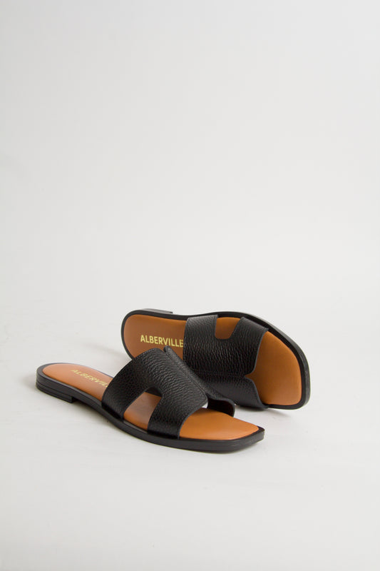 Yvon Black Leather Sandals