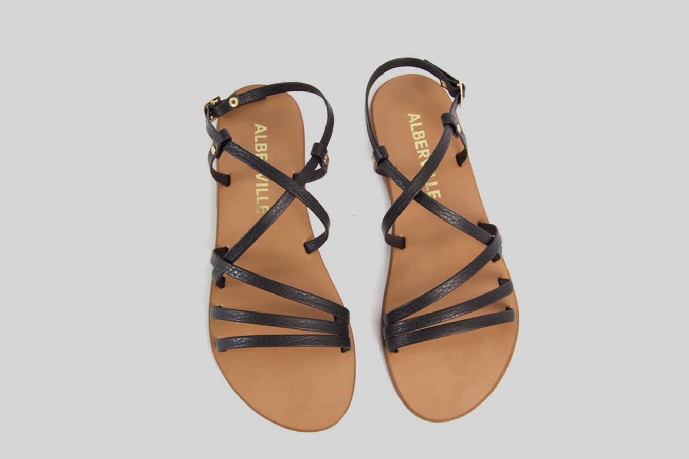 Black sandal with thin straps.