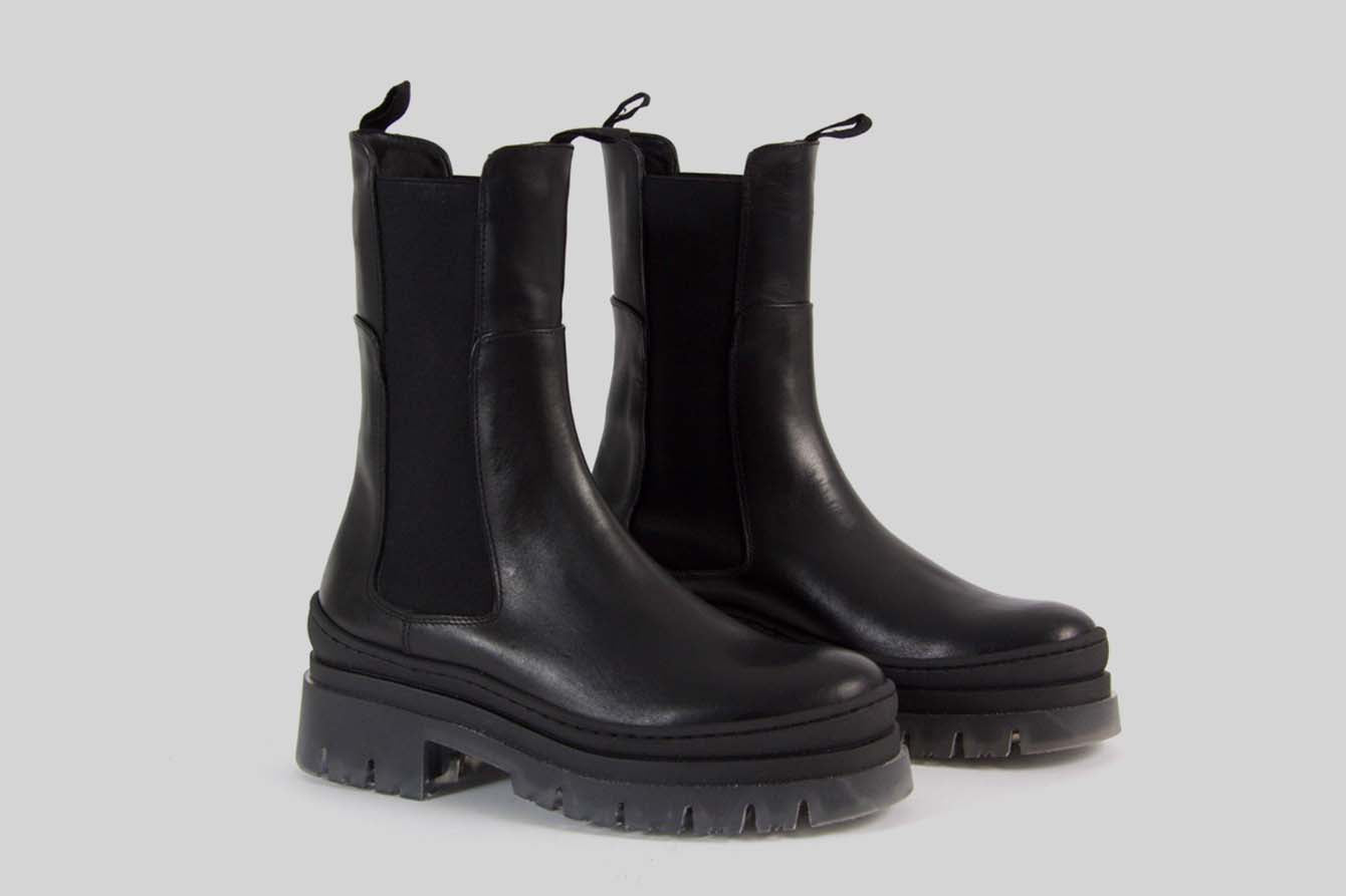 Black Chunky Leather Boots.
