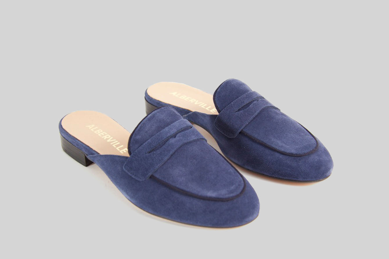 Blue slipon loafer.