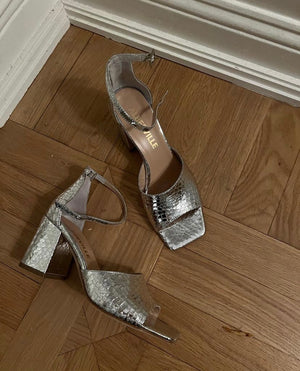 Rihanna Silver Snake Heel Sandals